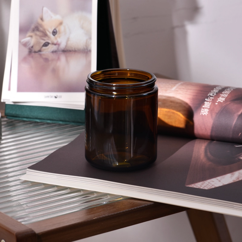 Groothandel amberkleurige, heldere glazen kaarspot van 9 oz