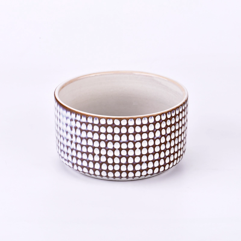 Deboss pattern ceramic candle bowl for home wax 