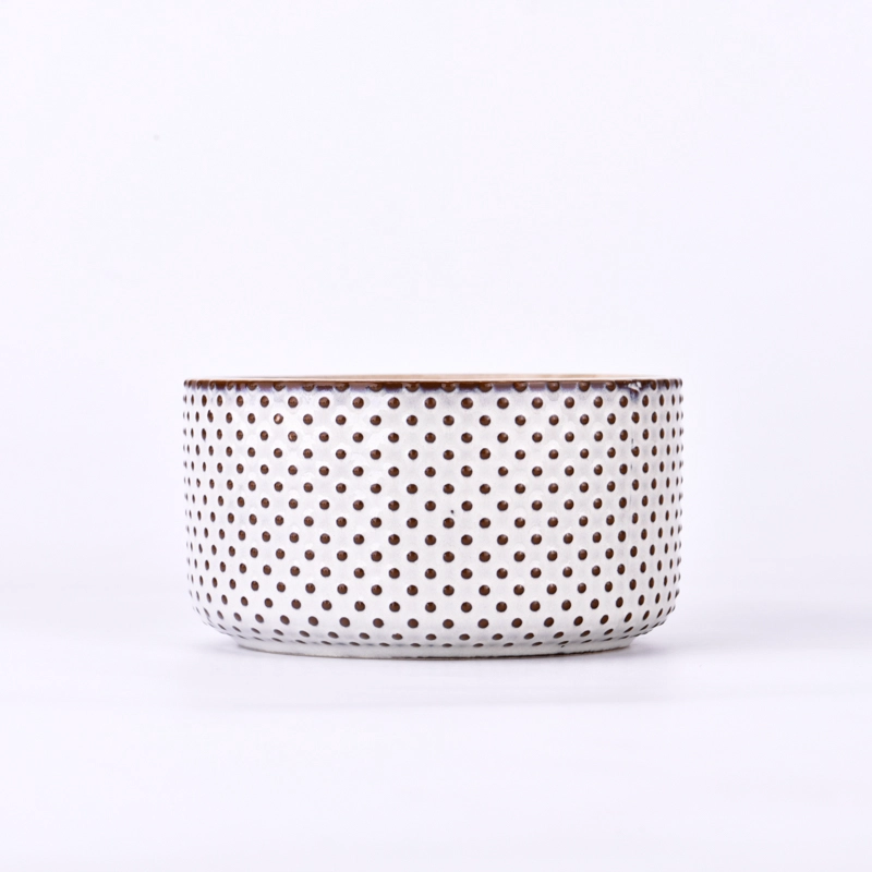 classical 16oz ceramic vessel for 3 wicks with dot pattern