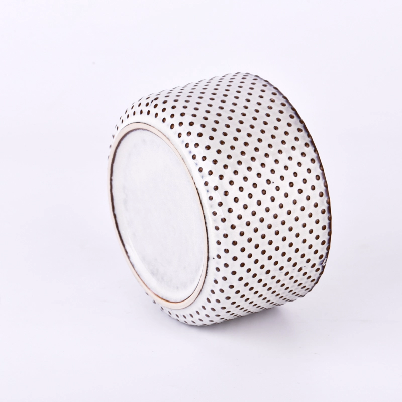 classical 16oz ceramic vessel for 3 wicks with dot pattern