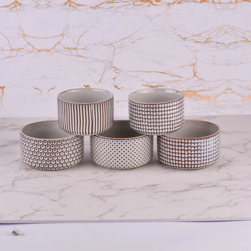 classical 16oz ceramic vessel for 3 wicks with dot pattern