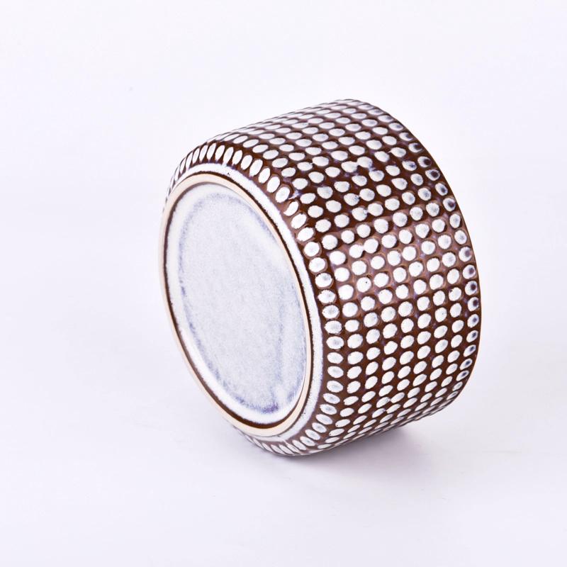 3 wicks ceramic candle container with dot pattern wholesale