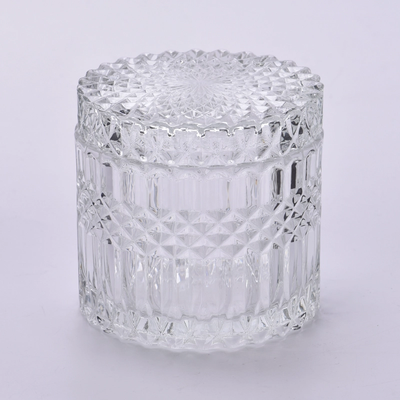 Tarro de vela de cristal de diamante de lujo de 12oz con tapa al por mayor para decoración del hogar