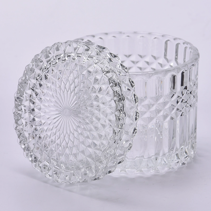 Tarro de vela de cristal de diamante de lujo de 12oz con tapa al por mayor para decoración del hogar