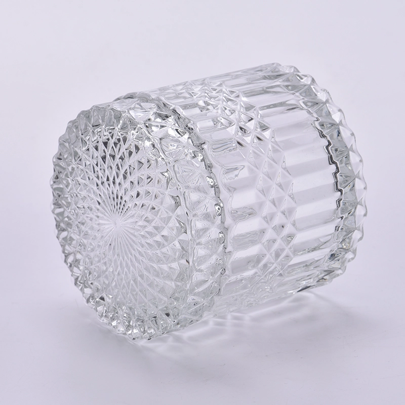 Tarro de vela de cristal de diamante de lujo de 12oz con tapa al por mayor para decoración del hogar