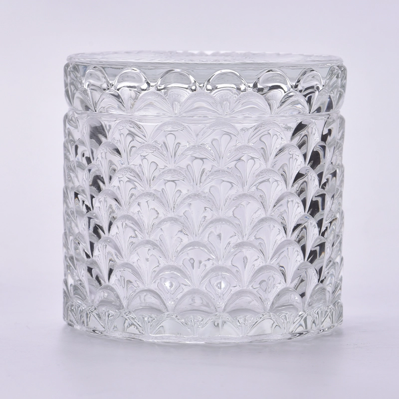Wholesale crystal wavy lines glass candle jars with lids for home decor