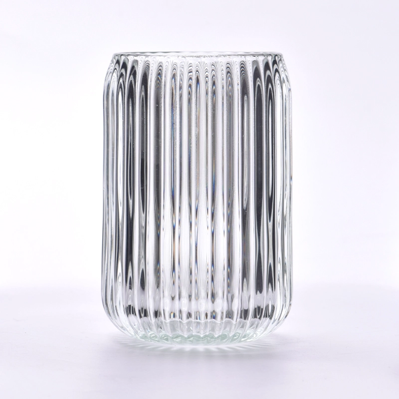 Newly designed striped transparent glass candle jar for wholesalers