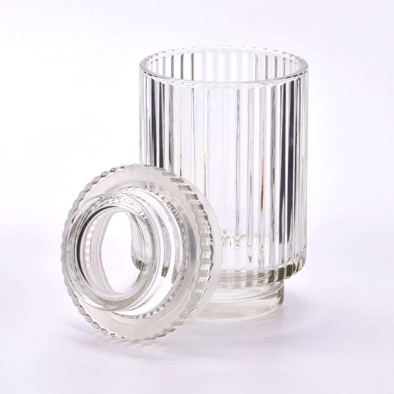 22oz lọ nến thủy tinh sọc cao có nắp đậy