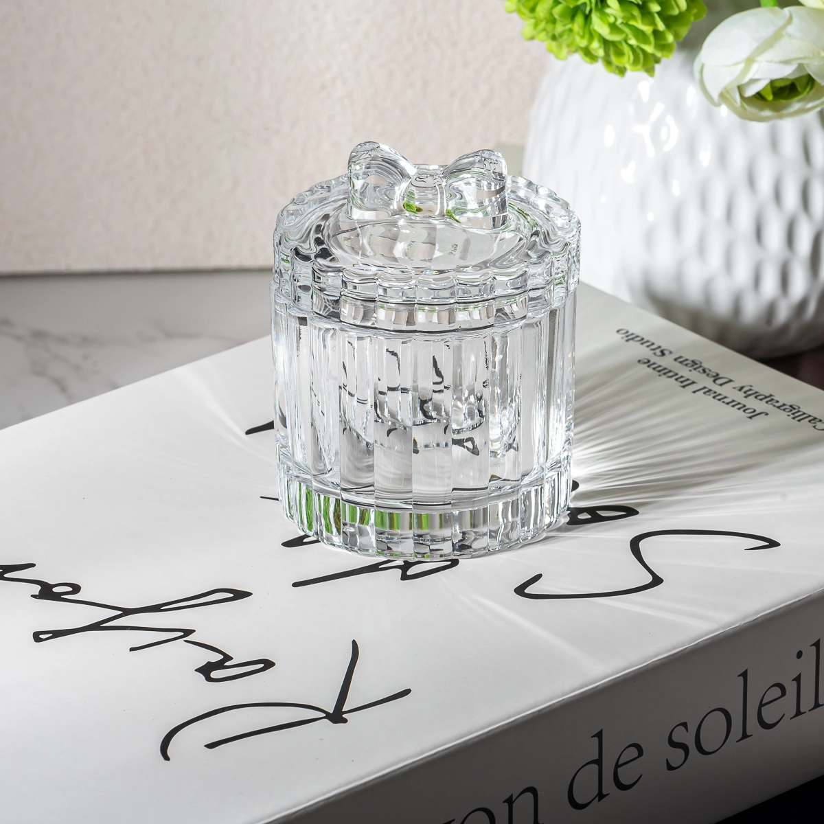 Wholesale 90ml ribbed cylinder shape Glass Candle Jars with glass lid Wholesale 90ml ribbed cylinder shape Glass Candle Jars with glass lid