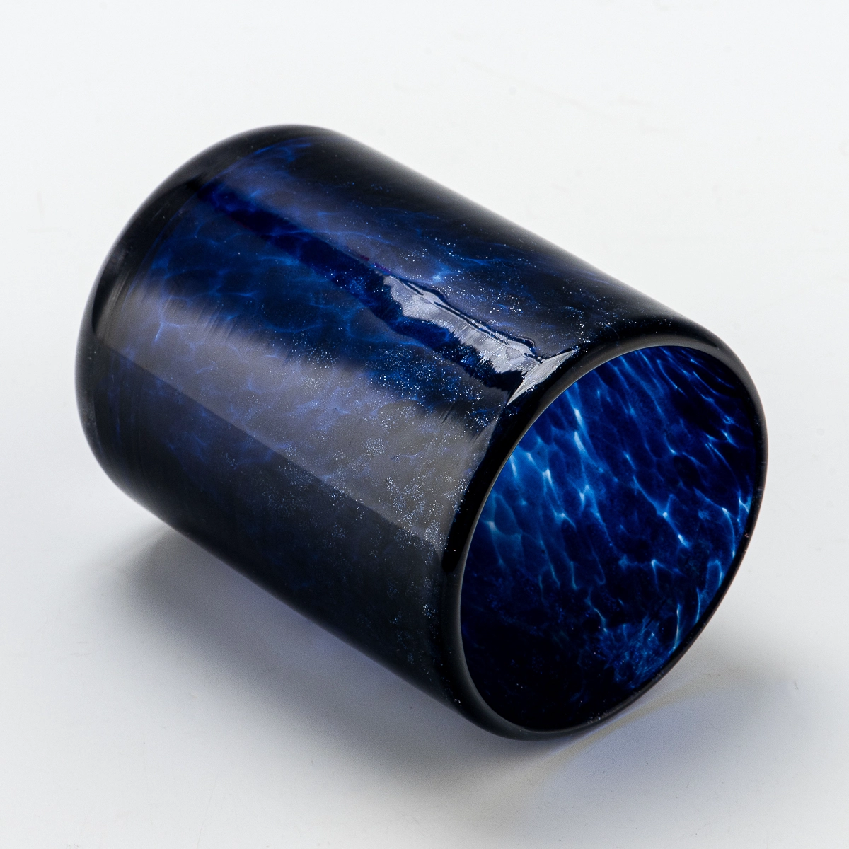 Wholesale mouth blown case glass with blue color for soy wax