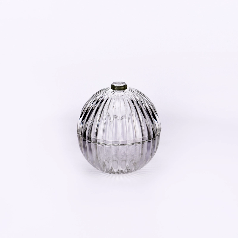 Leverandør 100 ml kuleformet vertikal stripe gjennomsiktig stearinlyskrukke med halvkuleformet lokk