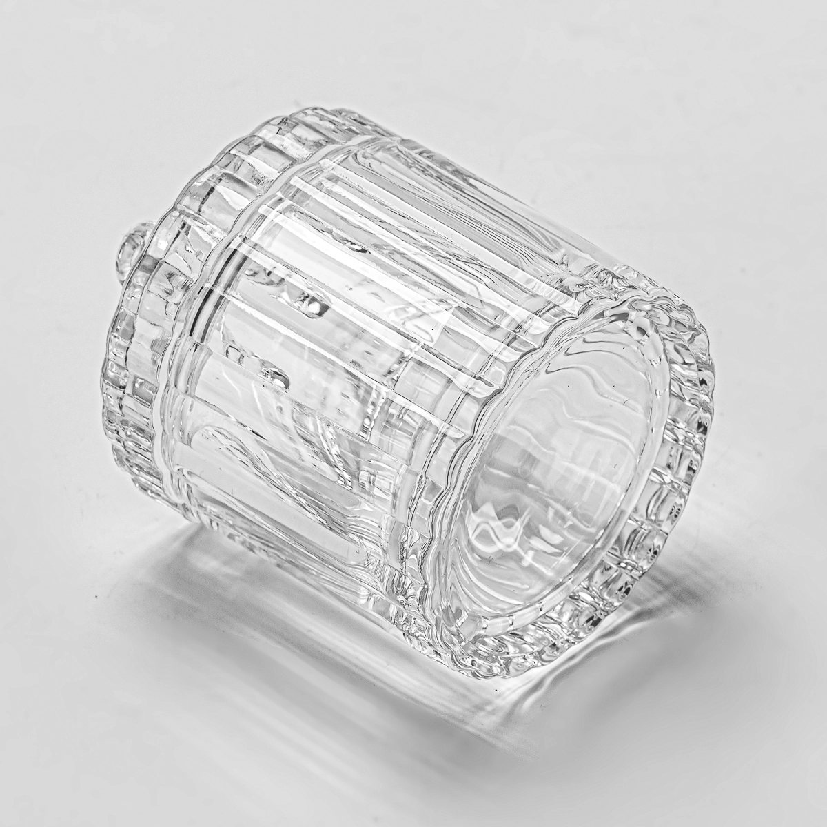 Small strip glass candle jars with glass lids for wholesale