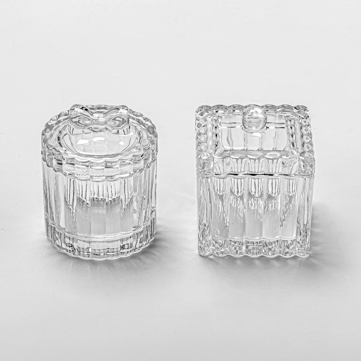 Small strip glass candle jars with glass lids for wholesale