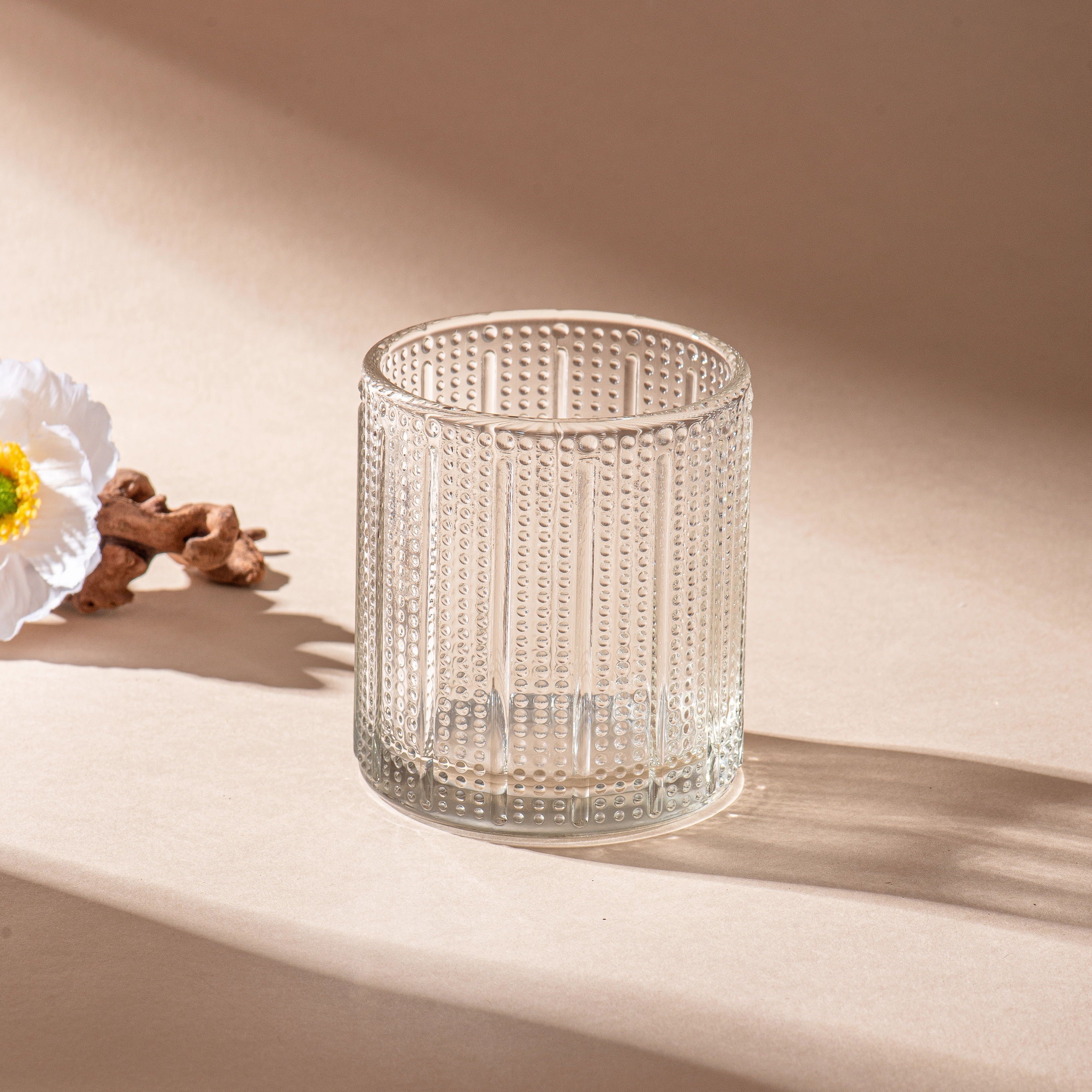 300ml clear glass candle jar with stripe home decor