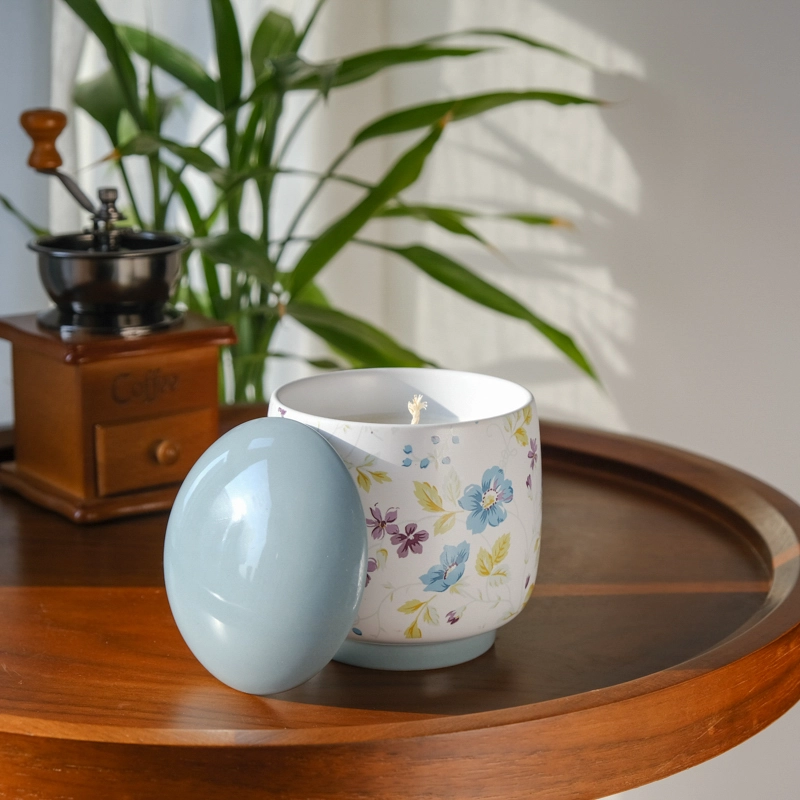 Wholesale 5oz 6oz 8oz 10oz 12oz Beautiful Printing Ceramic Candle Vessel With Lids Wholesale 5oz 6oz 8oz 10oz 12oz Beautiful Printing Ceramic Candle Vessel With Lids