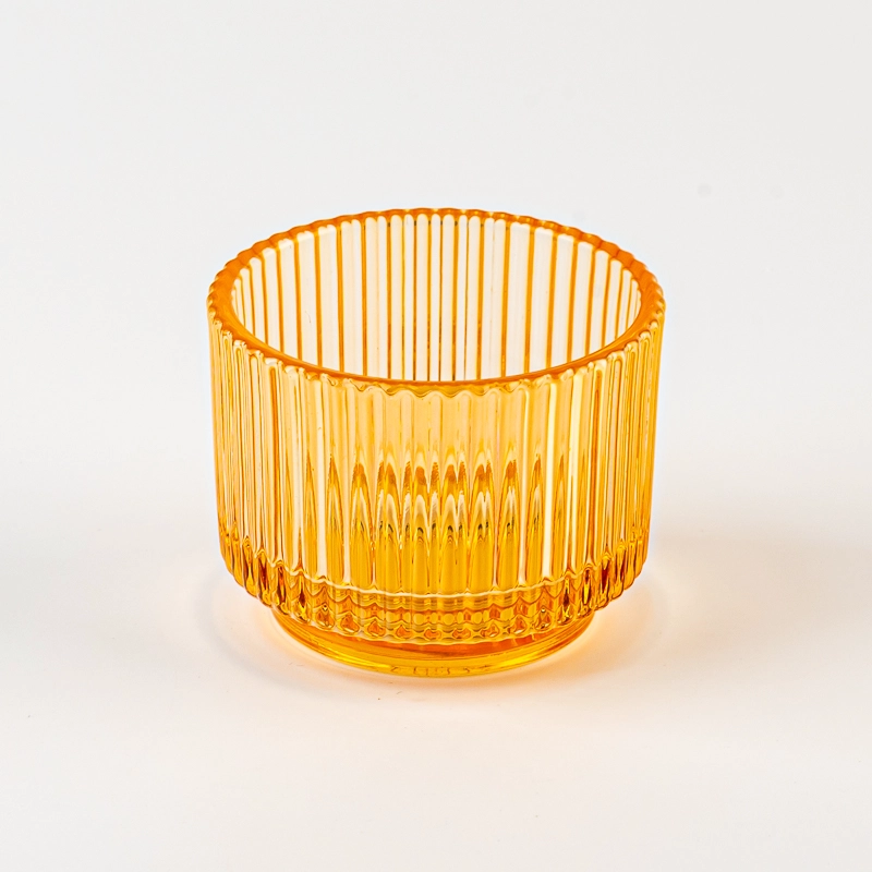 Recipiente de vela de vidro redondo de 145 ml de 145 ml com decoração da casa de listras