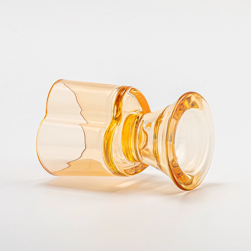 Glass vessel yellow heart candle jar with glass base