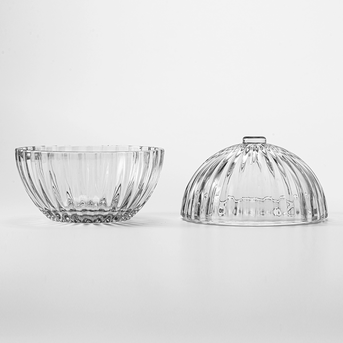 Großhandelschalen-förmige, Striped Transparent Glass Candle Dosen mit Deckel