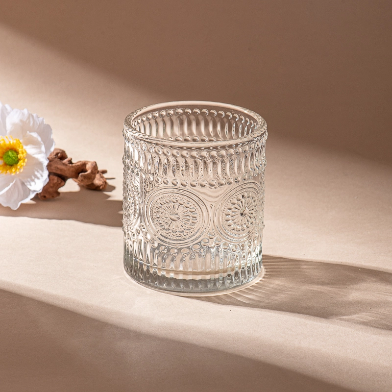 Custom vintage relief clear glass candle jar for home decor
