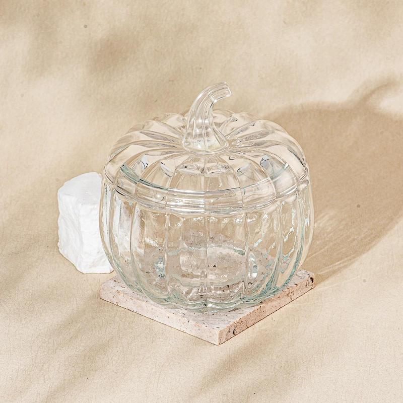 Large Pumpkin Glass Cande Jar With Lids 900ml Large Pumpkin Glass Candle Vessels