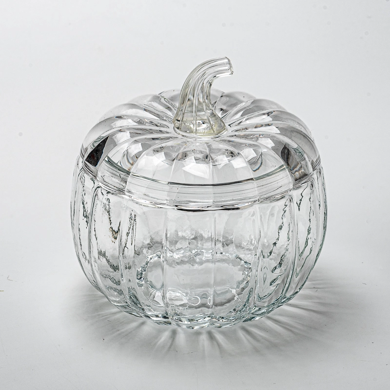 Large Pumpkin Glass Cande Jar With Lids 900ml Large Pumpkin Glass Candle Vessels