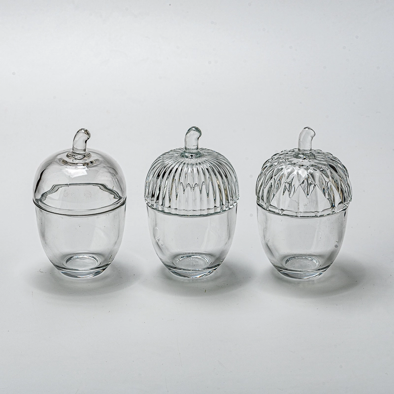 Home Decor Transparent Acorn Glass Jar Candle Vessel with Lid