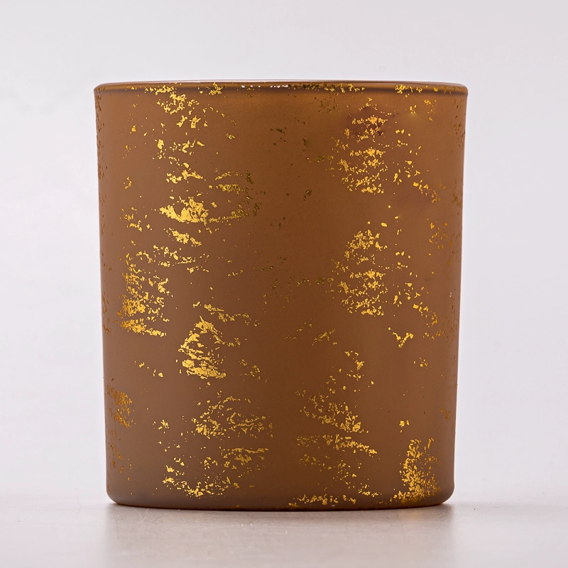 8oz matte glass candle jar with gold decor