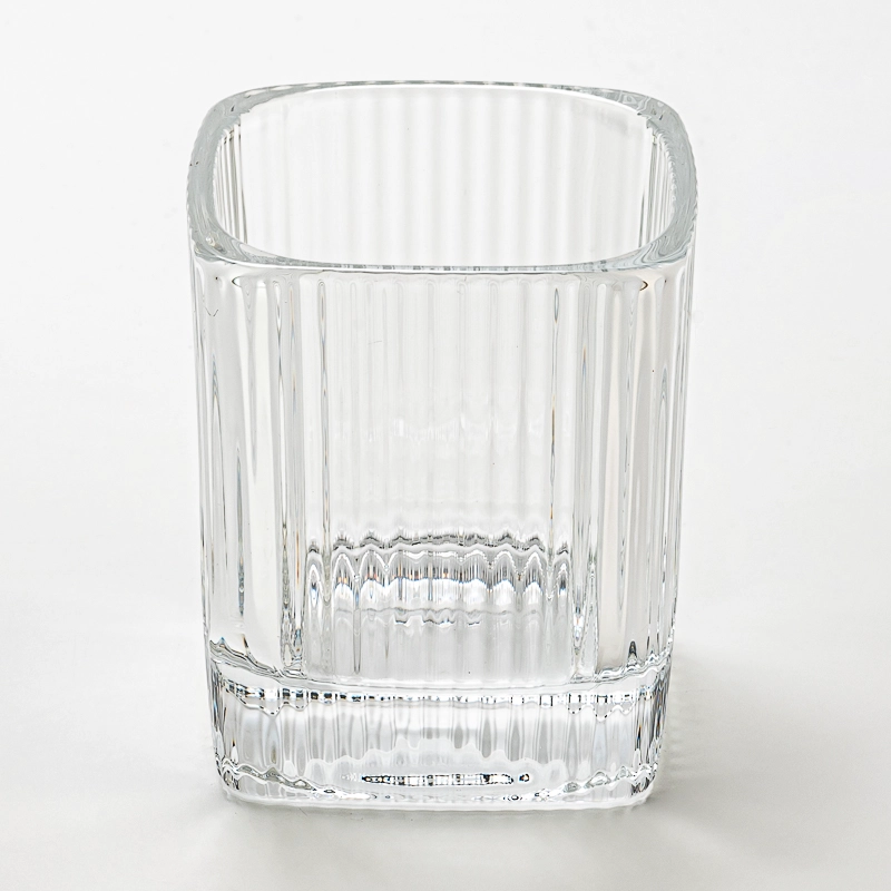 Wholesale 8oz square shape glass candle vessel with stripe