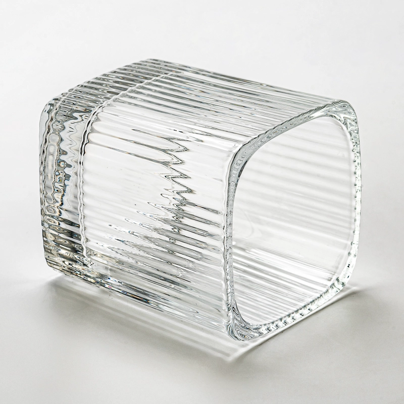 Wholesale 8oz square shape glass candle vessel with stripe