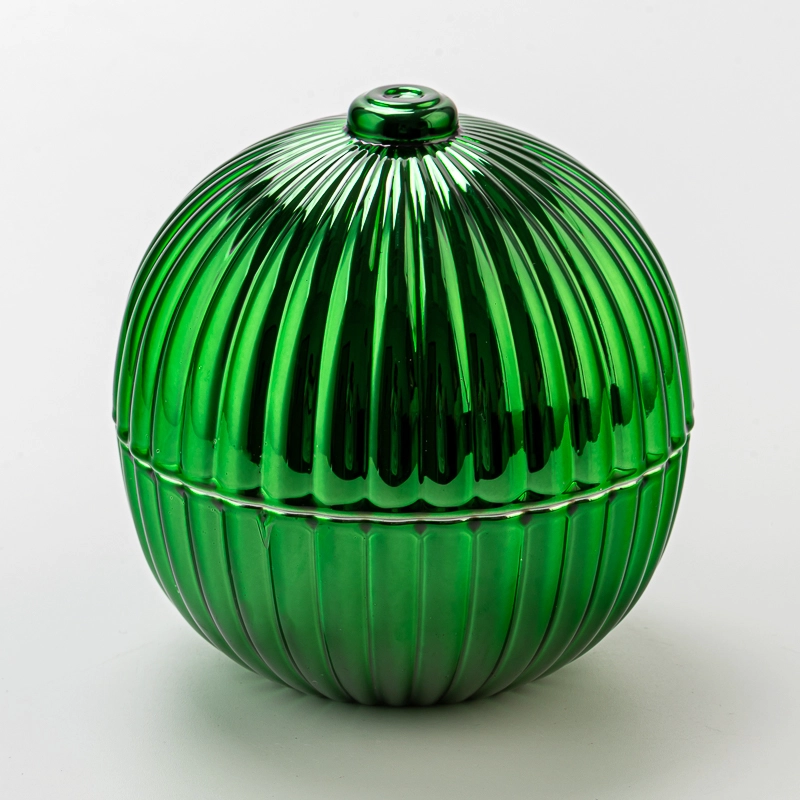 Green Round Ball Glass Candle Vessels With Lids Wholesale