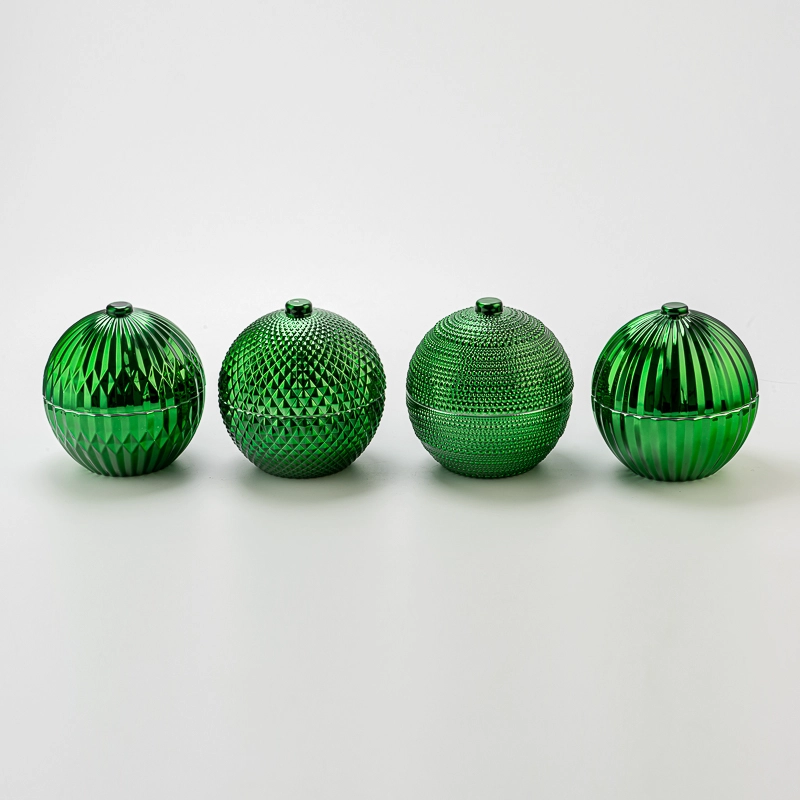 Luxury Green Embossed Ball Shape Glass Candle Jar with Lid Decorative Candle Holder Luxury Green Embossed Ball Shape Glass Candle Jar with Lid Decorative Candle Holder