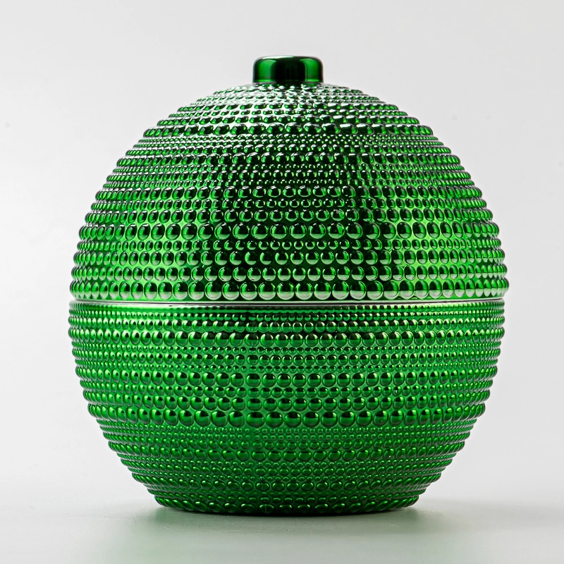 Luxury Green Embossed Ball Shape Glass Candle Jar with Lid Decorative Candle Holder Luxury Green Embossed Ball Shape Glass Candle Jar with Lid Decorative Candle Holder