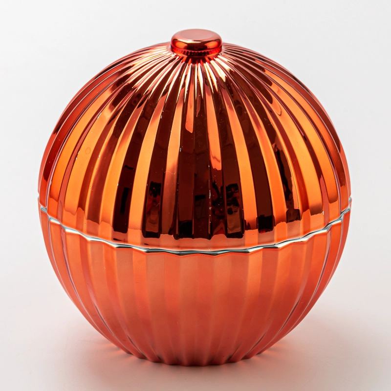 Popular Red Textured Ball Shape Glass Candle Holder Scented Candle Jar with Lid