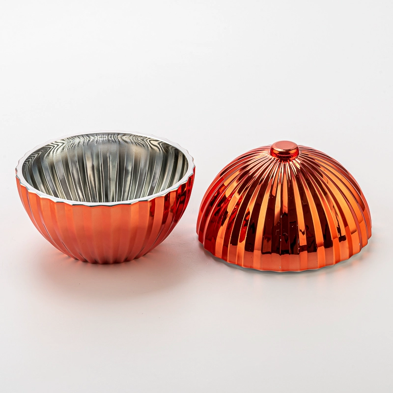 Popular Red Textured Ball Shape Glass Candle Holder Scented Candle Jar with Lid