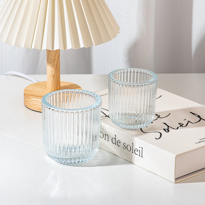 Wholesale thick walled glass candle jar with stripe