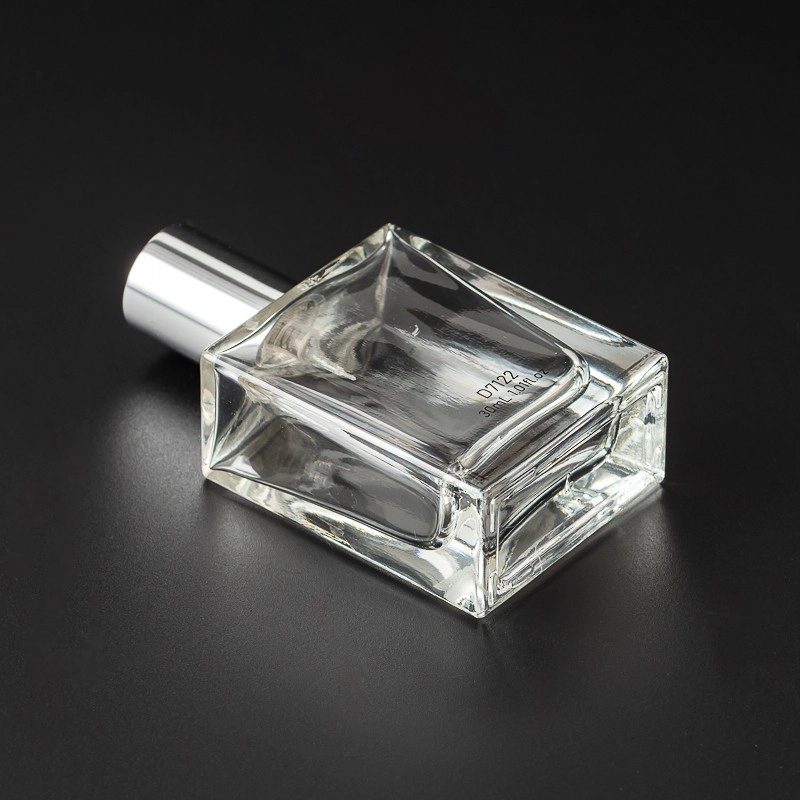 زجاجة عطر زجاجية صافية 30 مل مع غطاء فضية