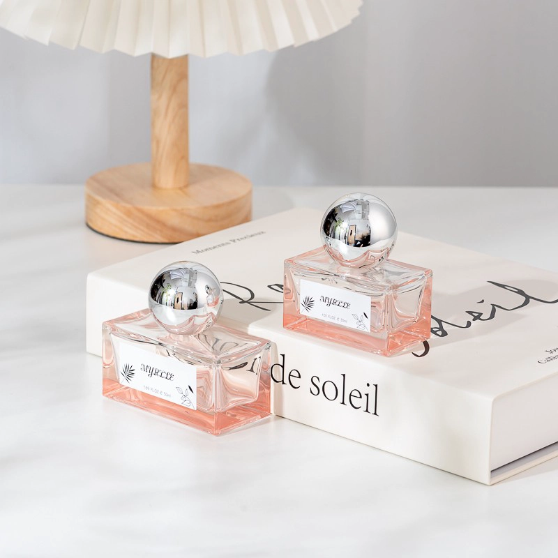 special design square glass perfume bottle with metal ball cap