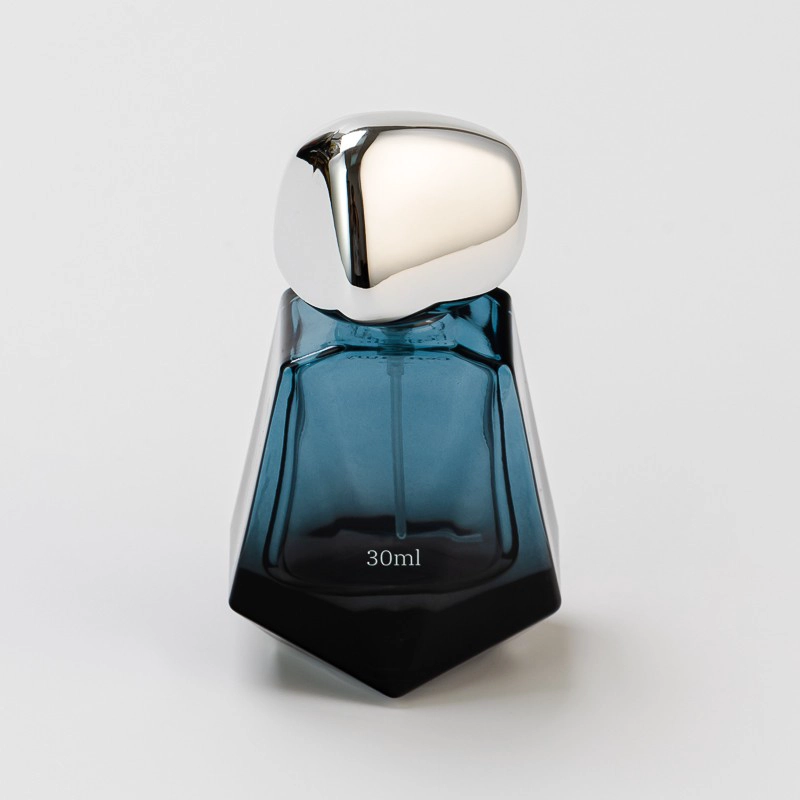 blue empty glass perfume bottle with silver ball cap blue empty glass perfume bottle with silver ball cap