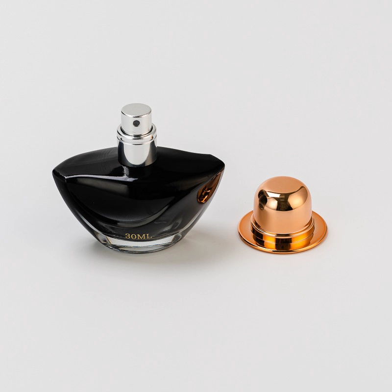 Custom Color 30ml Elegant Creative Shape Glass Perfume Bottle with Spray Head Gold Lid