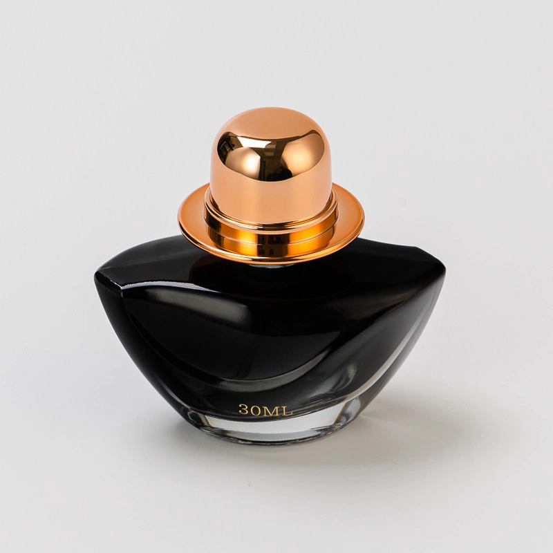 Custom Color 30ml Elegant Creative Shape Glass Perfume Bottle with Spray Head Gold Lid