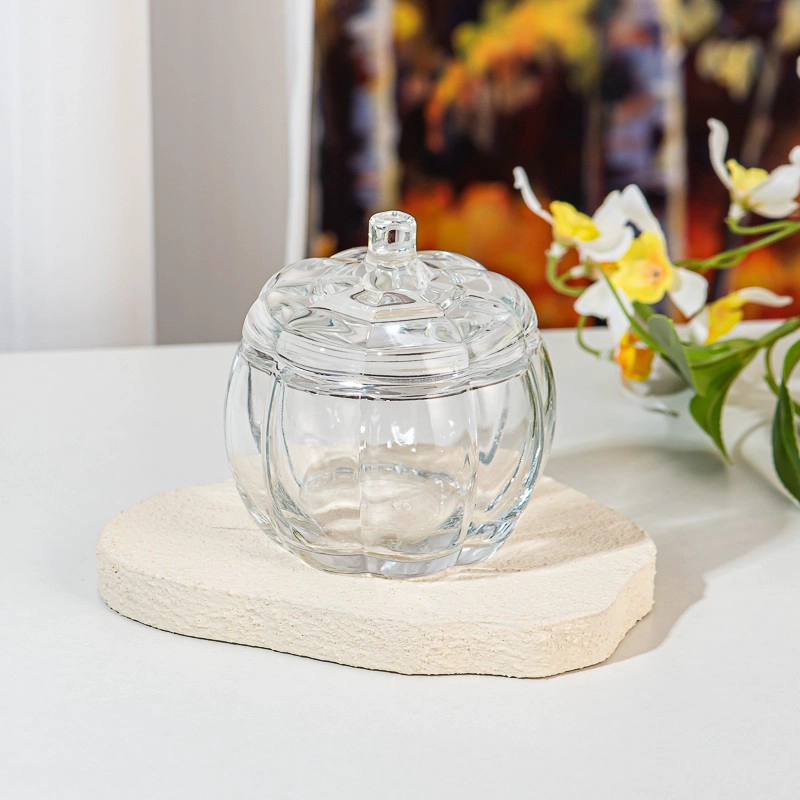 hot sale pumpkin Shaped Candle Glass Jar with Lid for Halloween