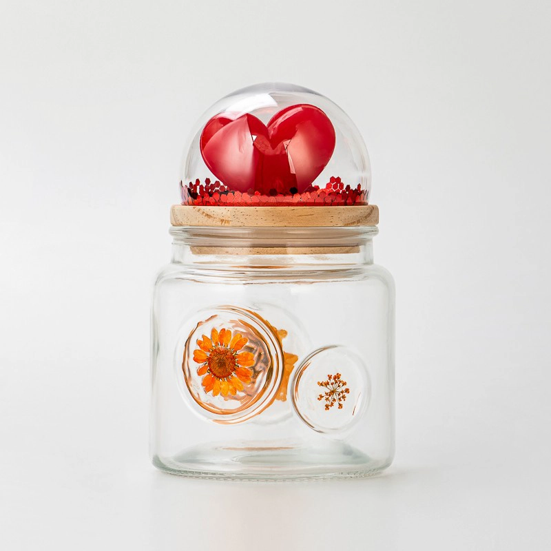 Wholesale 500ml glass jar with fruit & flower deco and matched glass lids with heart shape in - COPY - d42v5d