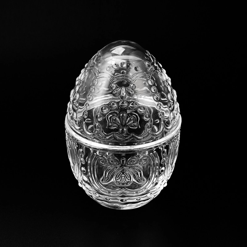Supplier 286ml egg shape custom pattern glass jar with lids & matched glass lids Supplier 286ml egg shape custom pattern glass jar with lids & matched glass lids