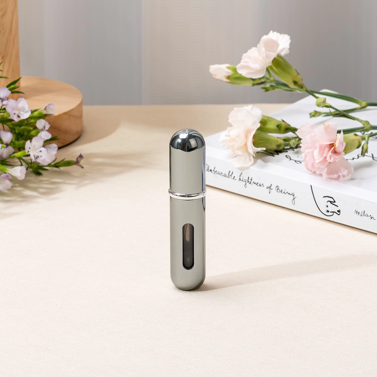 Silver Portable 5ml Mini Travel Aluminum Spray Glass Perfume Bottle