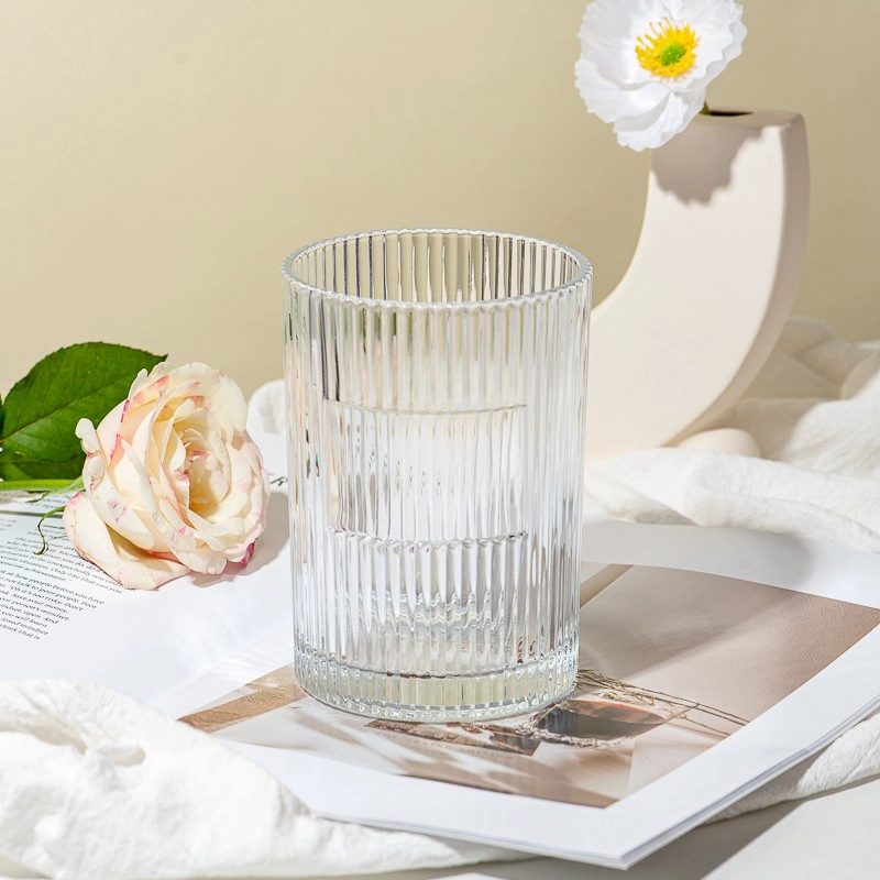 18oz striped glass candle holder candle jar with label area 18oz striped glass candle holder candle jar with label area