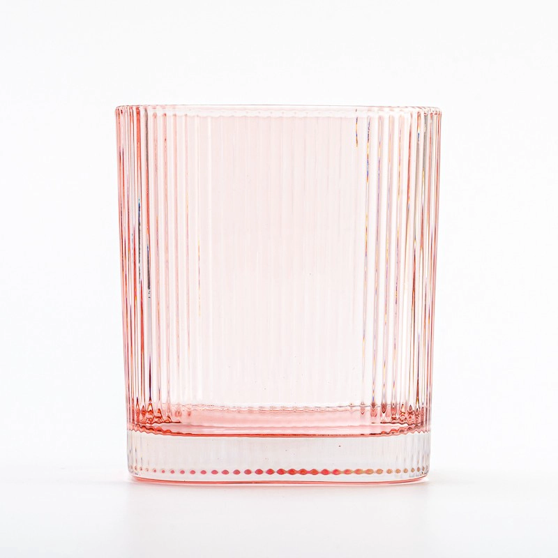 Wholesale square Shape Stripe Glass Candle Vessel with Valentine's Day