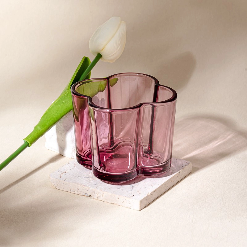 Supplier 295ml Flower Shaped 8oz Glass Container Scented Candle Holder 