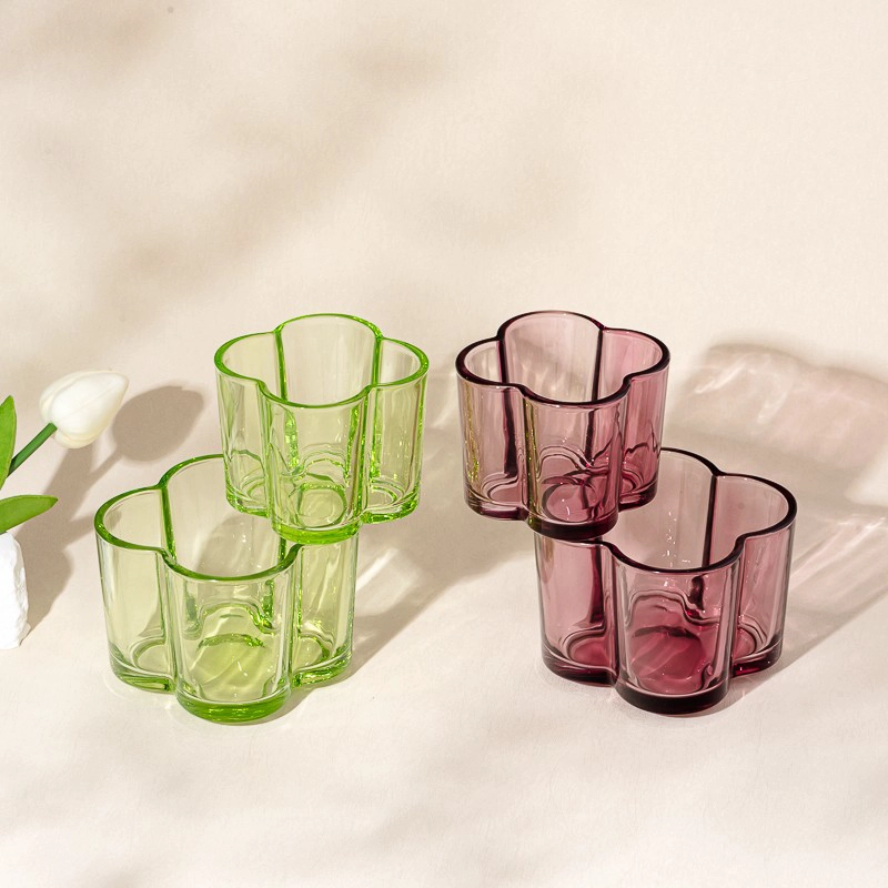 Supplier 295ml Flower Shaped 8oz Glass Container Scented Candle Holder 