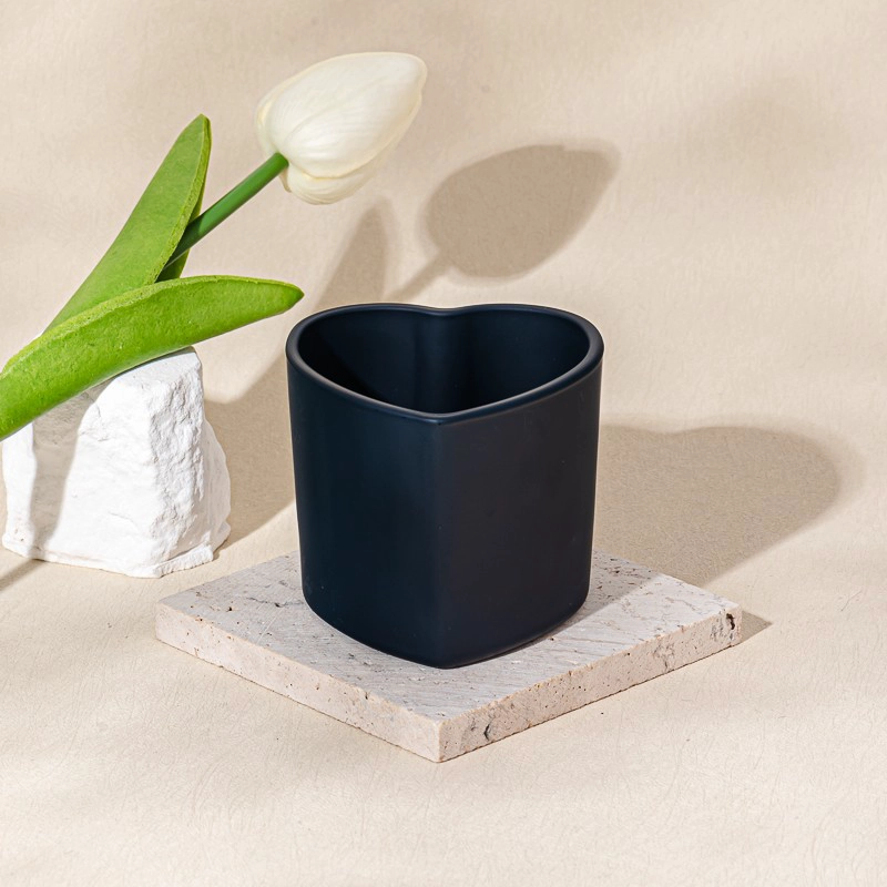 Elegant Heart Shape Glass Matte Navy Blue Candle Jar for Home Decor