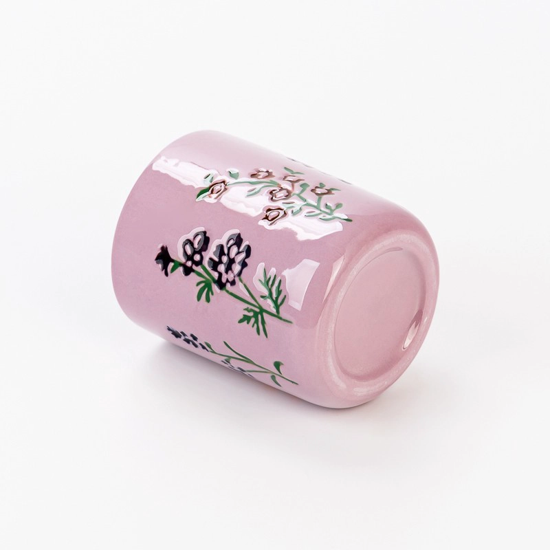 Wholesale Empty Small Capacity Ceramic Candle Vessels with design pattern 